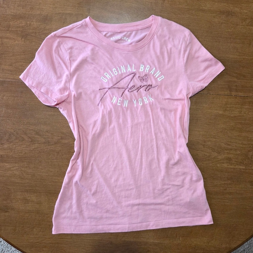 Aeropostale Pink Graphic Tee Shirt Aero New York Butterfly XL